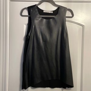Bishop + Young Black Faux Leather Crop Top Hem Tank Vest - Large